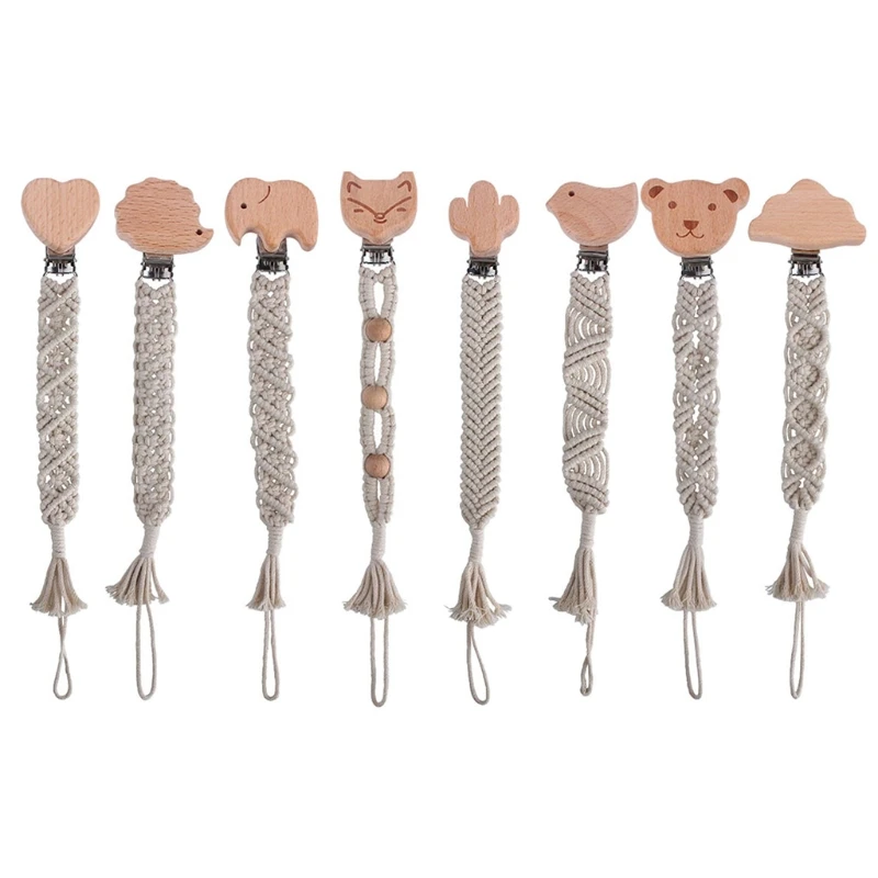 

Baby Teething Soother Beech Wood Clip Cotton Rope Crochet Pacifier Chain DIY Dummy Nipple Holder Leash Strap