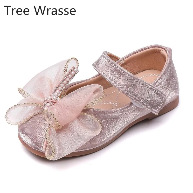 

Girls Shallow Mouth Shoes Children 2021 Spring Fashion Pearl Rhinestone Princess Shoes Casual Big Bow Little Girl Shoes