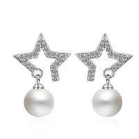 girl star earrings silver plated exquisite zircon cz stud earrings pearl five pointed star stud earrings fashion jewelry