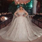 Свадебное платье с цветами и кристаллами, с блестками и бусинами, свадебное платье, роскошный Арабский Дубай, на заказ, с длинным рукавом, свадебное платье