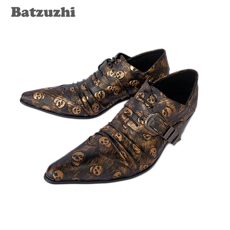 

Модные золотые мужские туфли с черепами, мужские кожаные туфли с острым носком, индивидуальные мужские туфли, для отдыха, золотые/черные