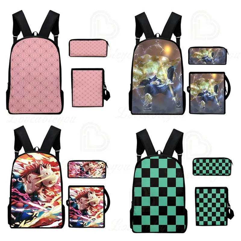 Купи Anime Demon Slayer Backpack Sets Blade 3d Print Suit Bag Youth Academy Style Backpack for Boys Girls School Gifts за 1,398 рублей в магазине AliExpress