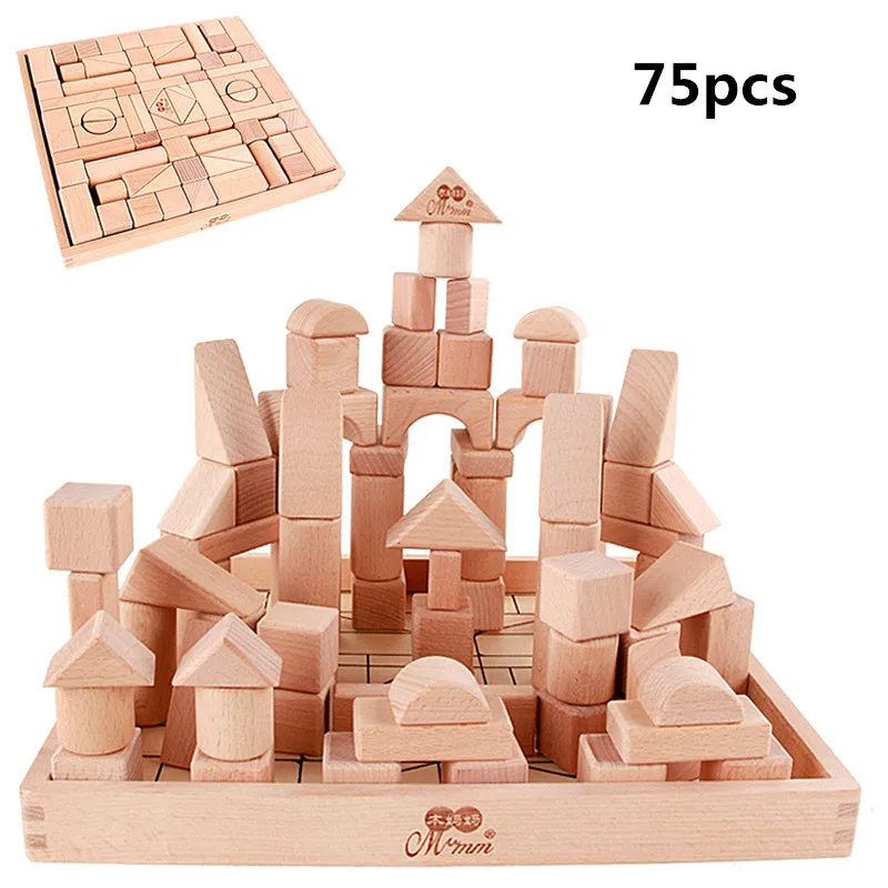 

28/32/56/72/75PCS Children's Wooden Building Blocks Toys Early Education Puzzle Assembling Montessori Toys Gifts for Kids