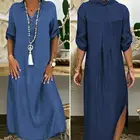 Женское джинсовое платье-макси Вечерние коротким рукавом и V-образным вырезом