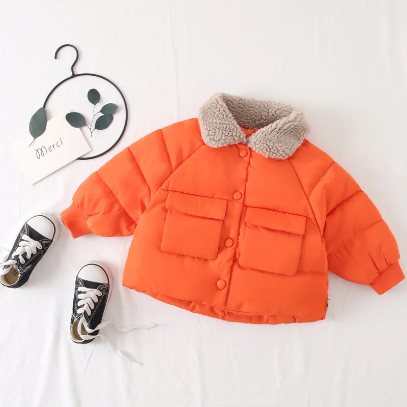 Оранжевый Children Coat Baby girls coats padded jackets winter Kids Warm lapel Outerwear Coat toddler Parker jacket Outerwear clothes - Цвет: Оранжевый