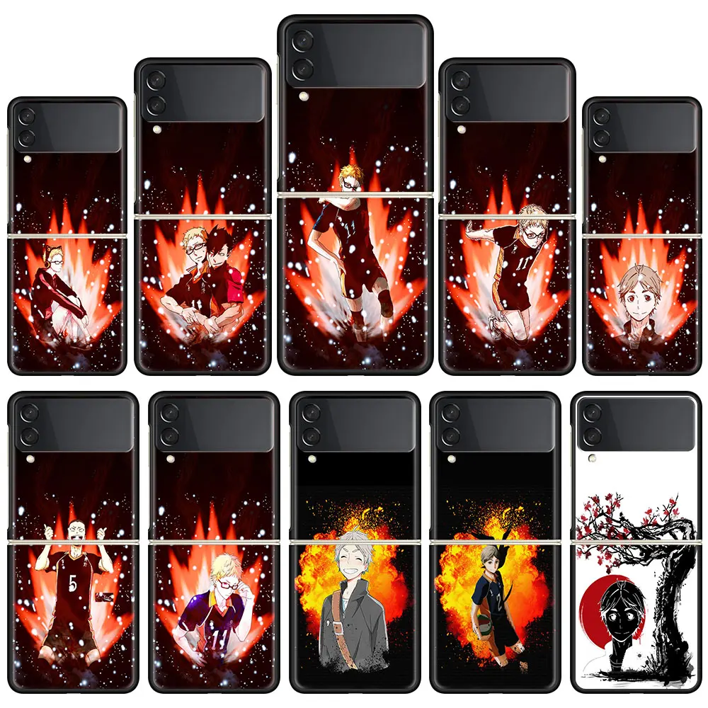 

Folding Phone Case For Samsung Galaxy Z Flip PC Hard Cover Z Flip3 5G Black Plastic Funda Coque apan Anime Oya Haikyuu
