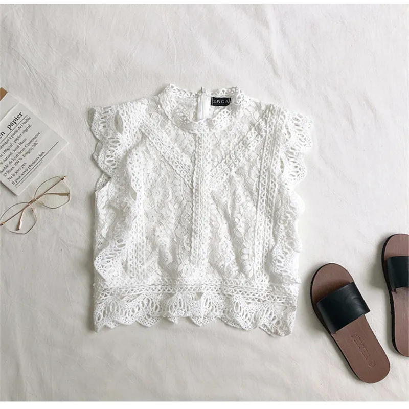 Женская кружевная майка с вырезами розовая повседневная без рукавов короткий