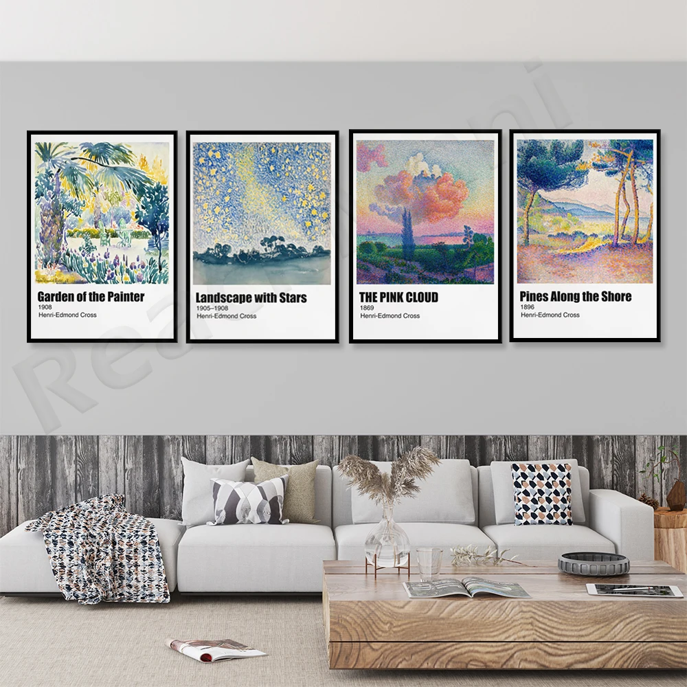 

Henry Edmund Cross exhibition poster, tropical palm tree wall art, pink cloud starry night poster print