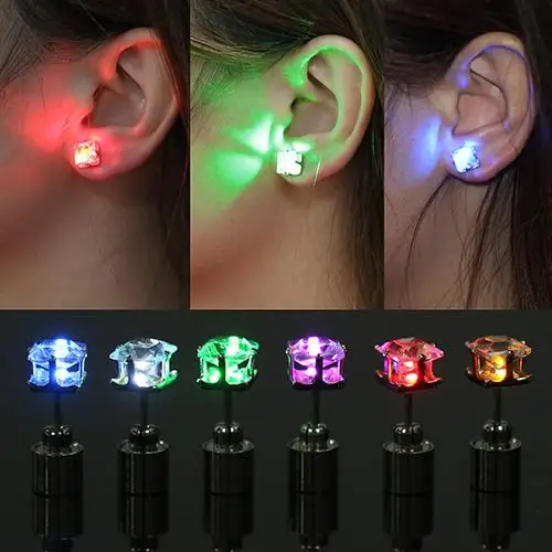 

LED Light Ear Studs Square Earrings for Dance Christmas Halloween Party