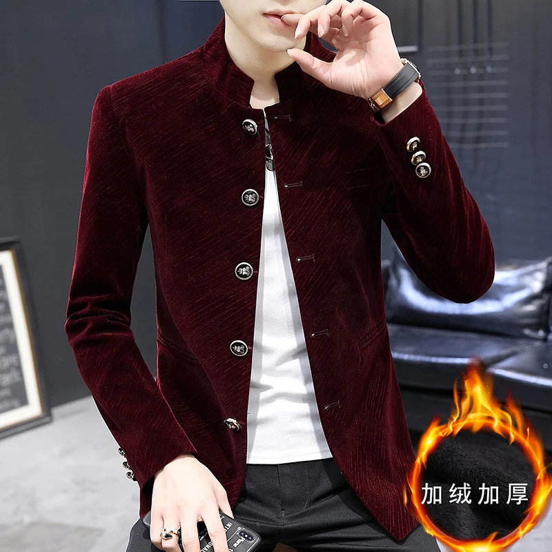 Новинка 2020 бархатный плотный мужской пиджак Корейская версия приталенного
