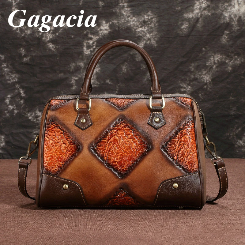 

GAGACIA Handmade Genuine Leather Shoulder Bags For Women Vintage Crossbody Bag Female New Embossed Handbag Ladies Bolsa Feminina