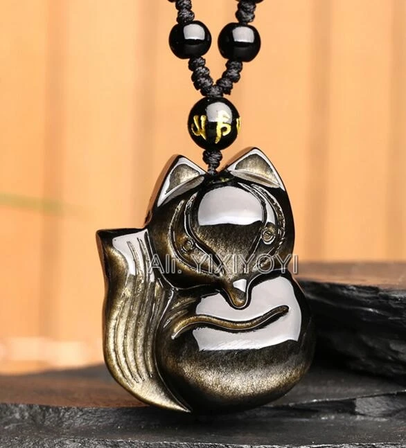 Красивый натуральный Золотой обсидиан резной ручной работы китайская Милая лиса