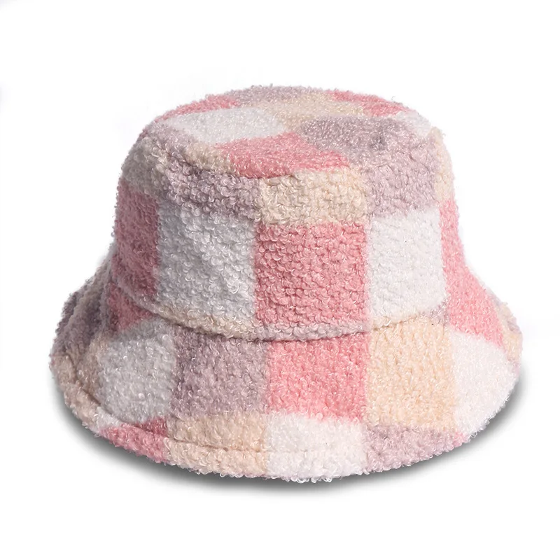 

Appa Bucket Hat Hip Hop Lamb Wool Gorros Fishing Cap Fur Bucket Hat Plaid Panama Winter Warm Arrow Symbol Print Appa Bucket Hats
