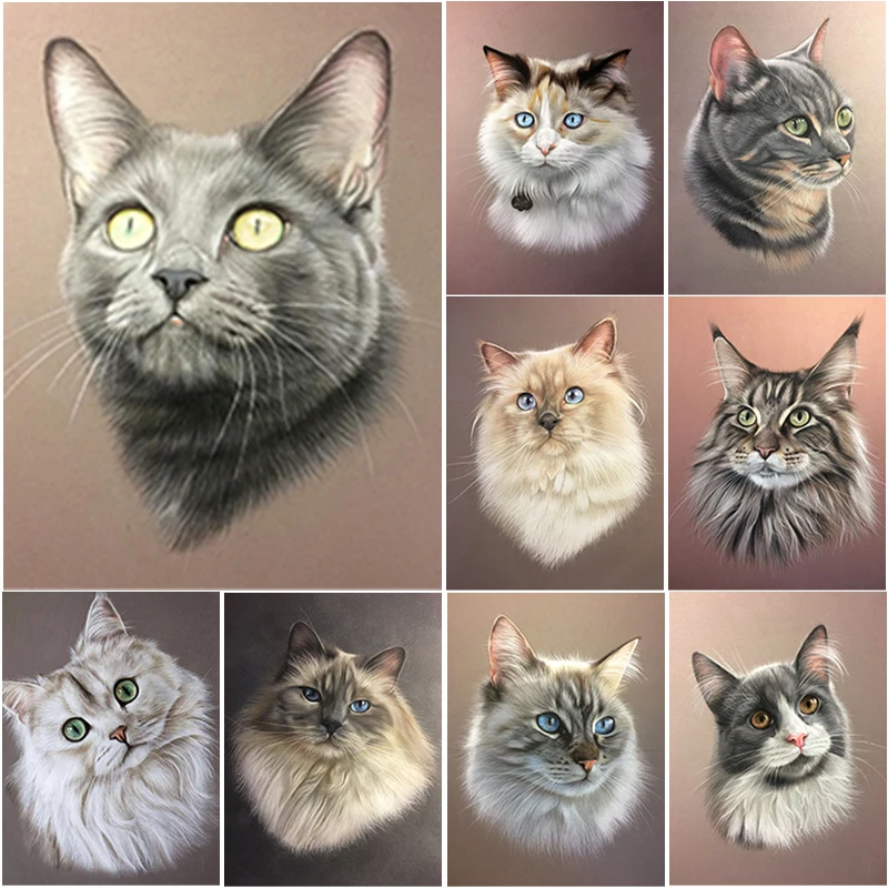 

New 5D DIY Diamond Painting Cat Diamond Embroidery Animal Cross Stitch Full Square Round Drill Crafts Scenery Home Decor Gift