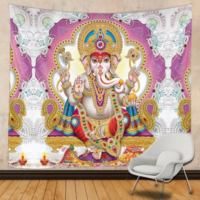 

Indian God Ganesha Art Wall Tapestry Lord Ganesha Vinayaka Ganapati Statue Buddha Painting Religion Art Golden Elephant Decor