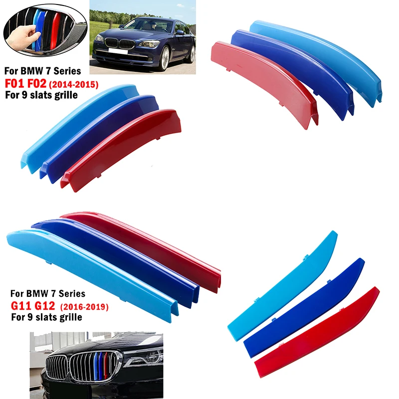 Kidney Grill Cover Clip Trim 9 Slats Racing Grille Fit For BMW 7 Series F01 F02 LCI 2014-2015 / G11 G12 2016-2018 Performance