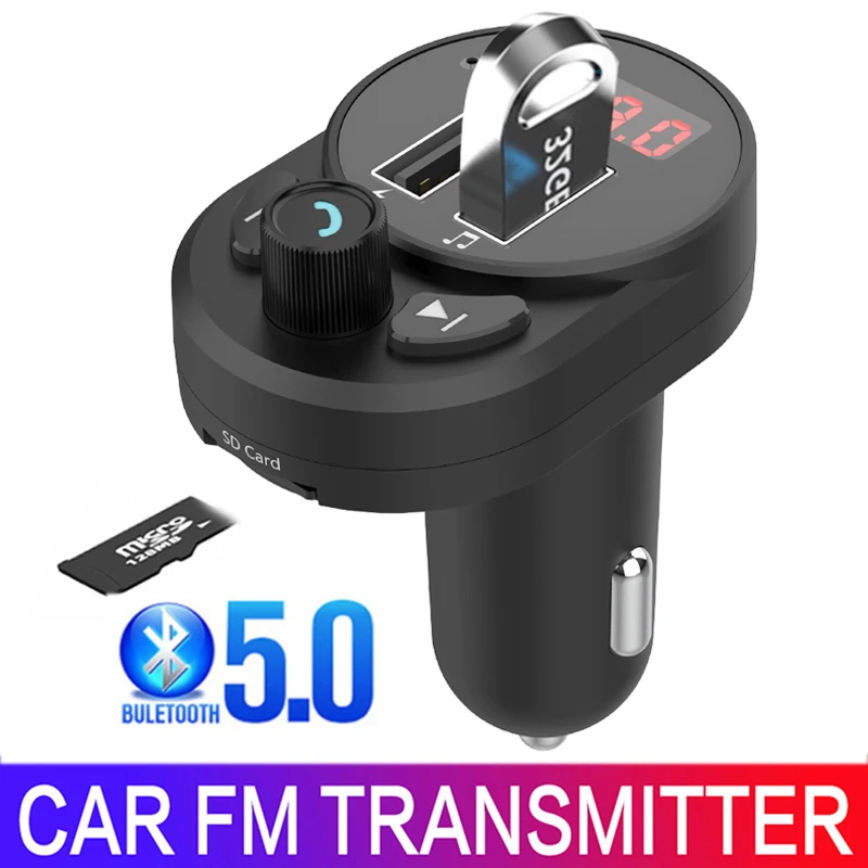 2.1A устройство для автомобиля с двумя портами USB Зарядное Bluetooth 5 0 FM передатчик