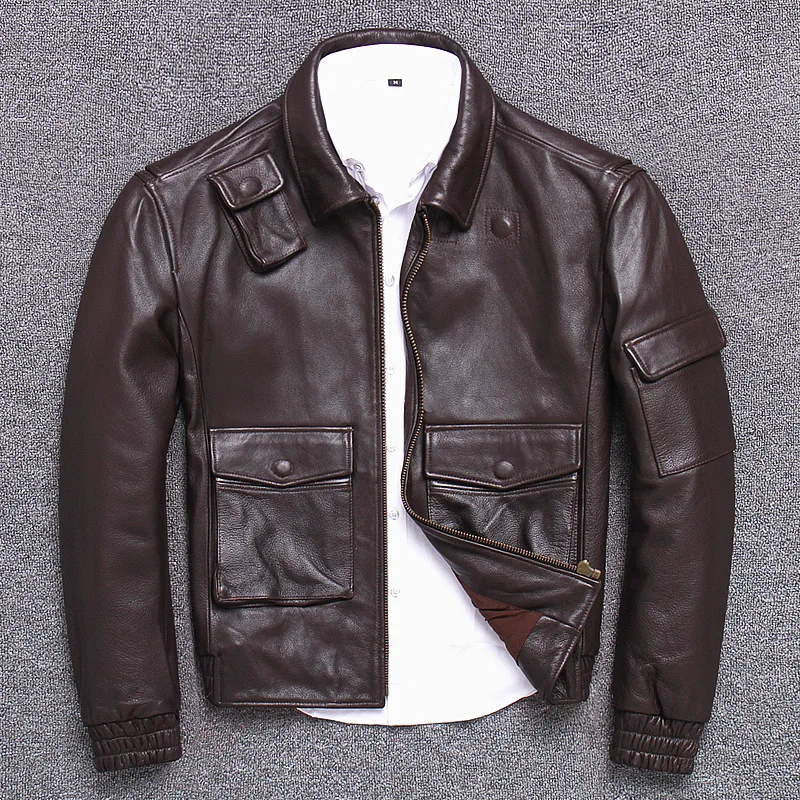 

Mens Leather Jackets Motorcycle Jacket Zipper Pockets Male Genuine Leather Coats Biker Fashion Outerwear