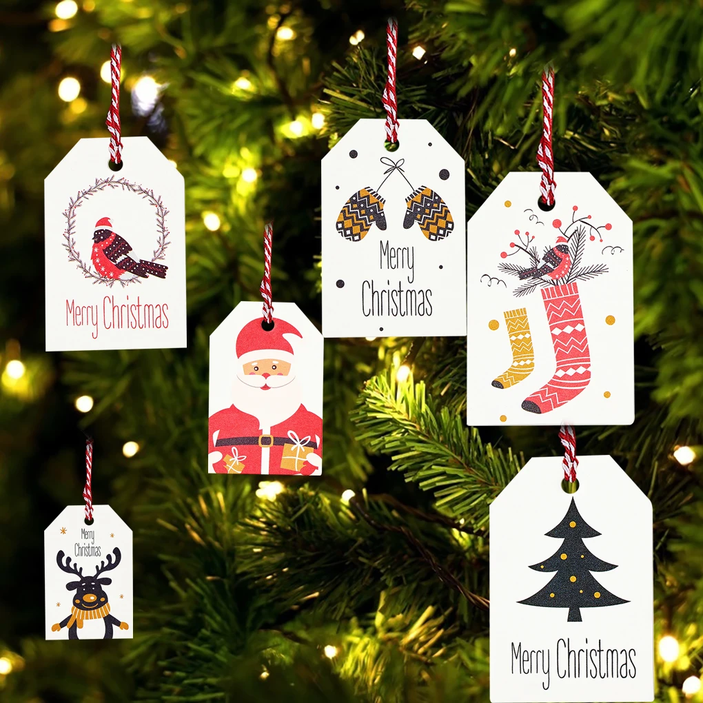 

100 шт. Санта Клаус Бумага карты Счастливого Рождества серии Бумага бирки "сделай сам" из крафт-бумаги для рождественской вечеринки этикетки ...