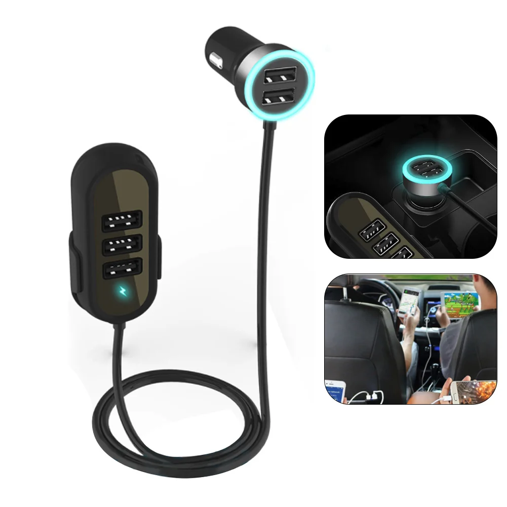 

Multifunctional 5 Ports Car Charger For iPhone Samsung Tablet Rear Seat Fast Car Charger 5.8A Universal USB Car Adapter