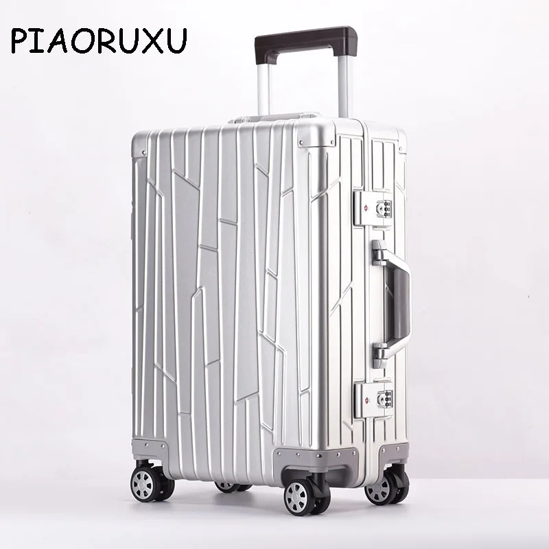 Piaoruxu 2" 24" дюймов Алюминиевый Спиннер Дорожный чемодан тележка для ручного багажа с колесом - Цвет: Silver