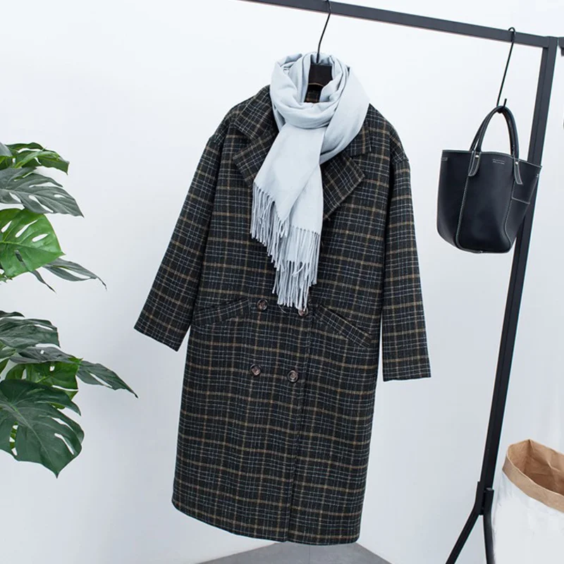 Зимнее бархатное пальто в клетку женские теплые клетчатые шерстяные флисовые