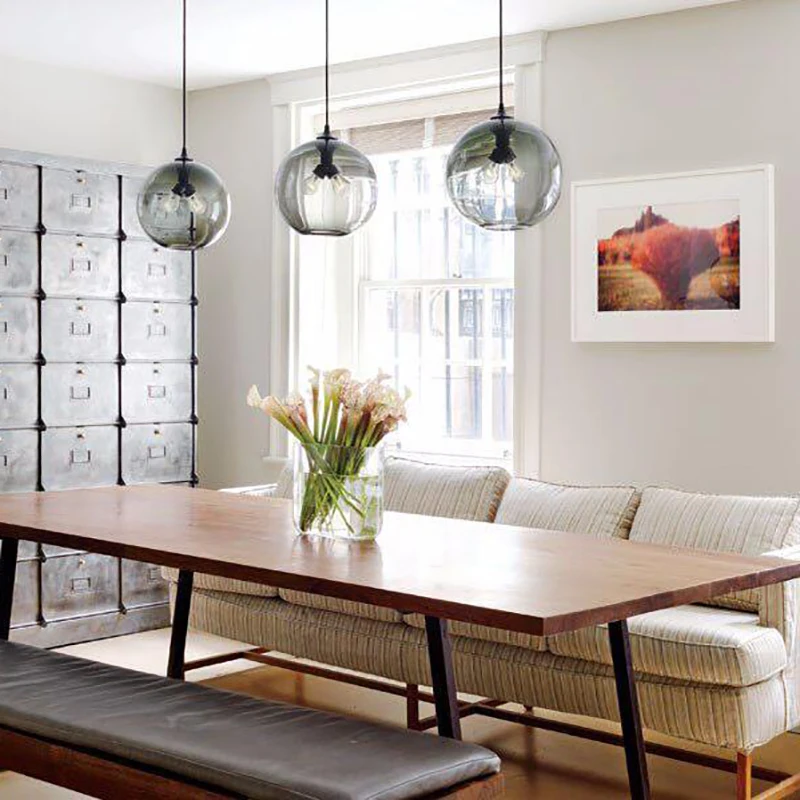 

Loft 7 color glass ball Pendant Lamps modern E27/E26 led 2 lights cord lamparas pendant lights for restaurant living room bar