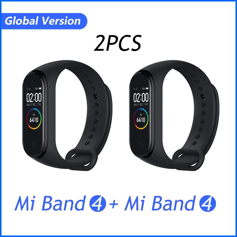 GB version 2 pcs Xiaomi mi-браслет 4 музыкальный смарт-браслет mi Band 4 браслет пульсометр фитнес 135 мАч цветной экран Bluetooth 5,0 браслеты - Цвет: GB version 2 pcs