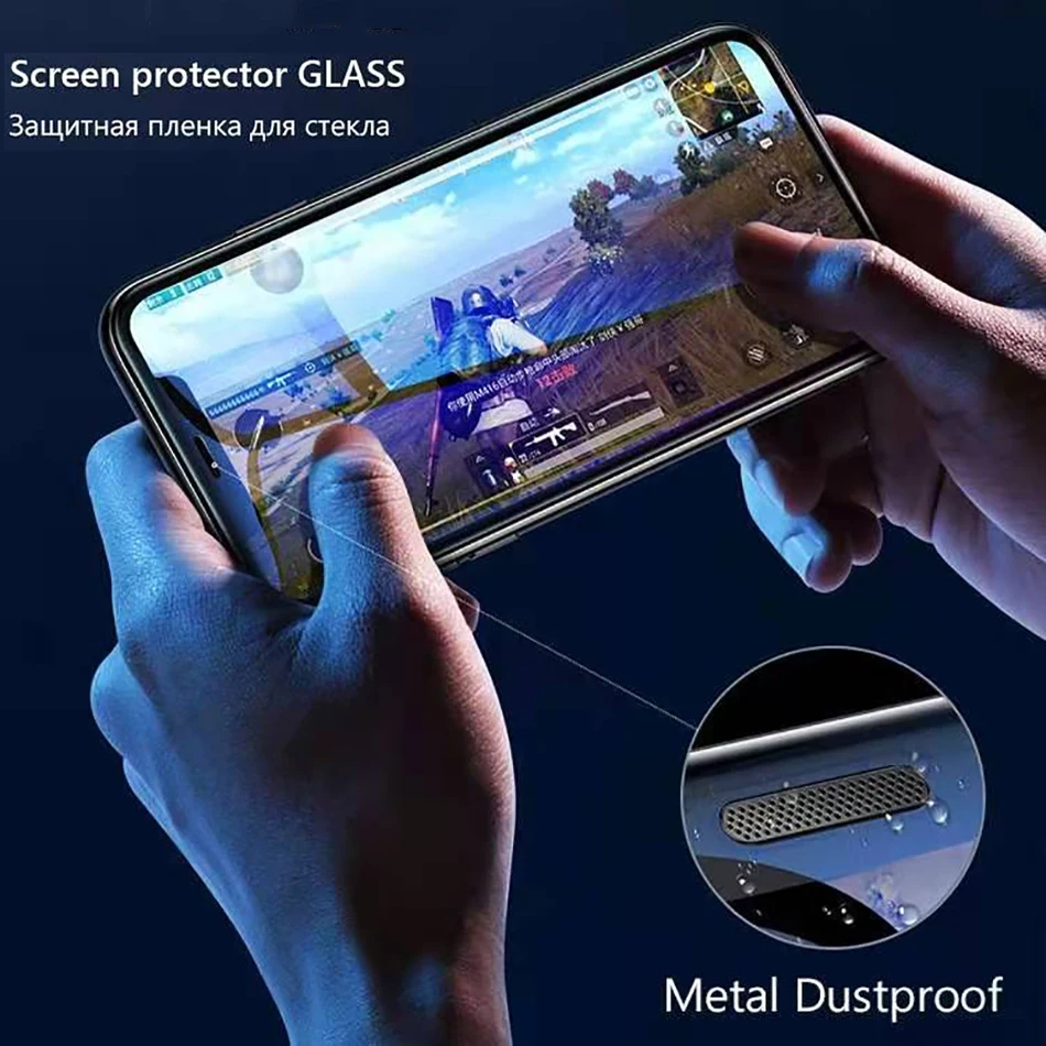 

Screen Protector For iPhone 12 11 Pro Max Mini X XS 7 8 6S Plus Dust Proof Tempered Glass Anti-Blue Phone Full Cover Phone Film