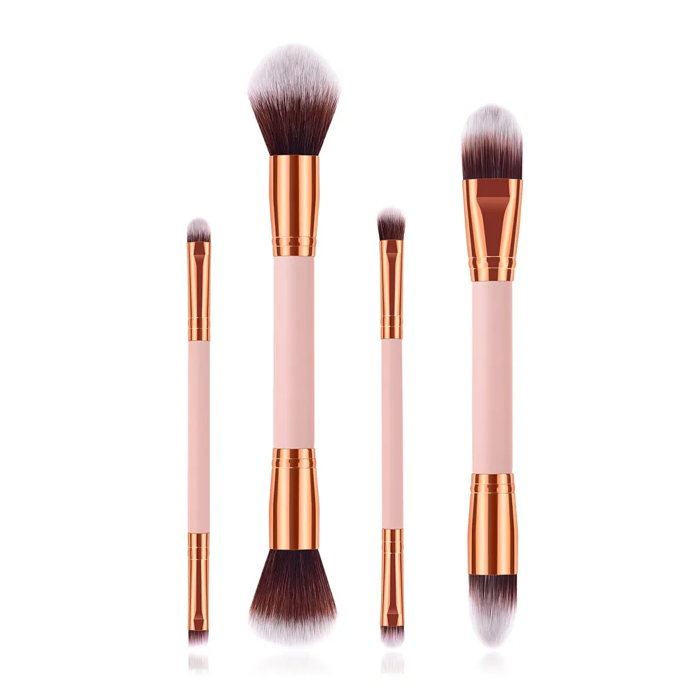 

4PCS Double Head Makeup Brushes Set Contour Face Blush Eyeshadow Foundation Tool Pink Handle Make up Brushes