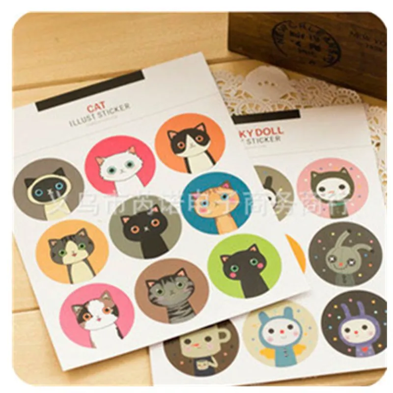 

Korea Cat Bunny Sealing Sticker Round Decorative Sticker Cute Animal Gift Sticker