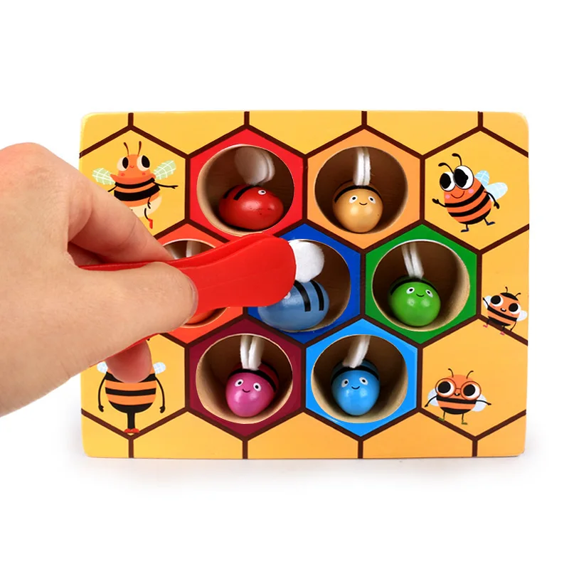 

Kids Hive Game Board Montessori Toys Color Cognition Clip Small Bee Jigsaw Toy Wooden Learning Educational Beehive Games Jigsaws