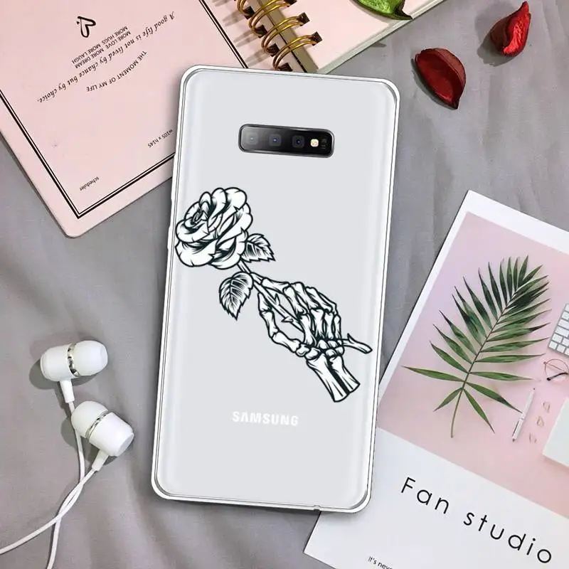 

Rose flower peony skeleton snake Phone Case Transparent For Samsung Galaxy S A 5 7 8 9 2015 20 edge plus 10 e lite 2019