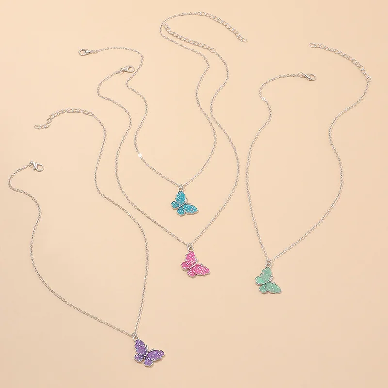 Butterfly 4 Colors Fashion Pendant Necklace For Women Alloy Jewelry Collares Friends Accessories Aesthetics Suspension XL10257 | Украшения