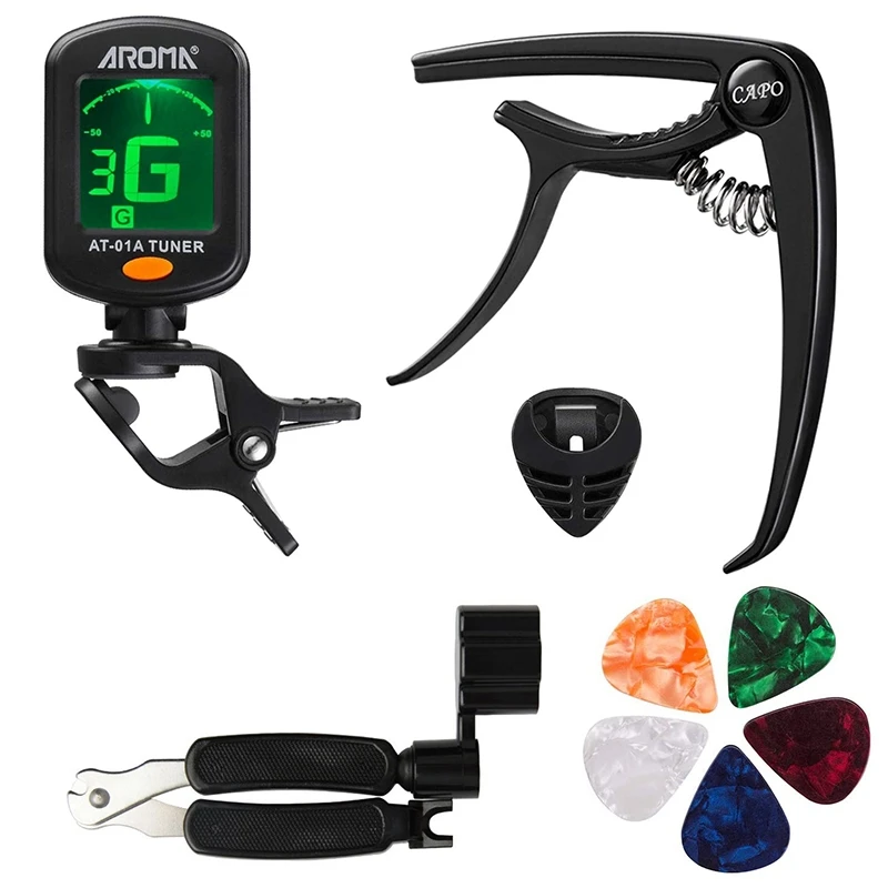 

Арома-9 штук Аксессуары для гитары комплект, включающий гитарный тюнер, гитарный капо, 3 в 1 струйный намотчик, гитарных медиаторов держатель ...