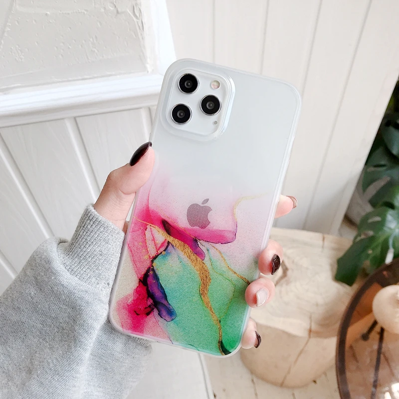 

Fashion IMD Gilt Anti-fall Phone Case For iPhone 13 12 11 Mini Pro X XR XS Max 8 7 Plus SE 2020 Transparent Shockproof Cover