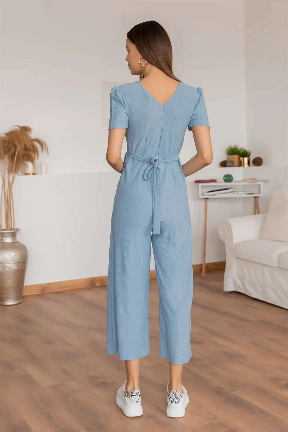 

2021 Trend Elegant Women 'S Shoulder Shir Waist Girdle Jumpsuit-BLUE