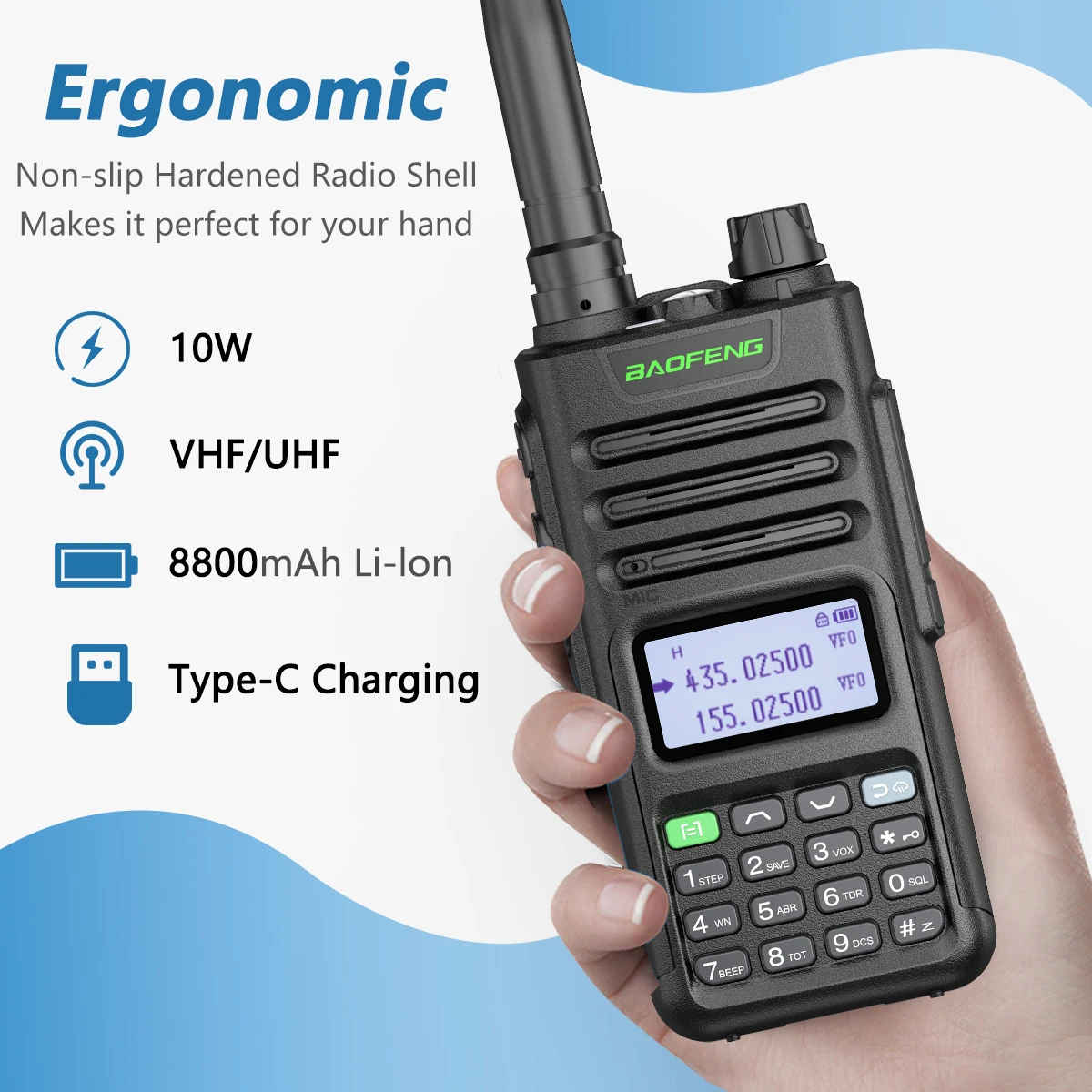 2PCS BAOFENG UV-13 Pro Powerful Handheld Transceiver Dual Band Walkie Talkie Upgrade of UV-10R Two Way Radio with Type-C Cable