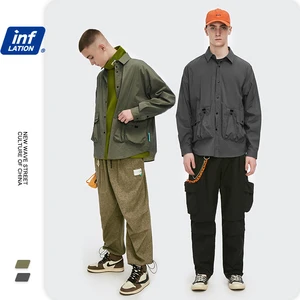 Рубашка-карго Мужская инфляционная в стиле Харадзюку, рубашка оверсайз в стиле хип-хоп с длинным рукавом, винтажная одежда для пар, 2020 W, 2111