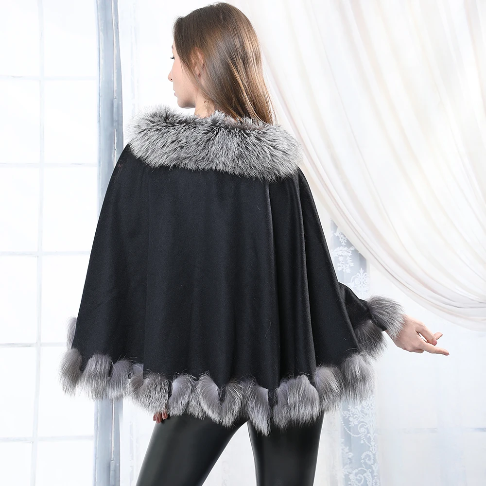 Модная свободная накидка из натурального Лисьего меха кашемировое пальто шаль