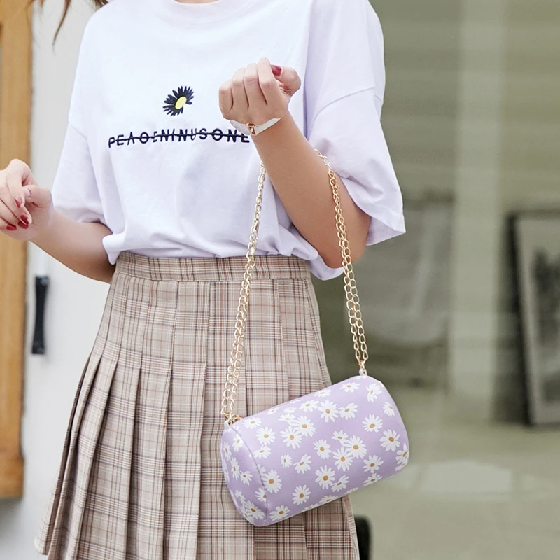 Женская сумка на плечо сумка-барабан с цветочным рисунком модная