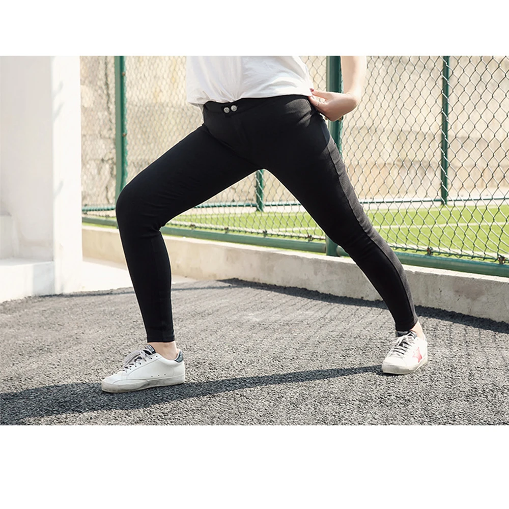 Женские облегающие брюки-карандаш больших размеров однотонные черные высокие