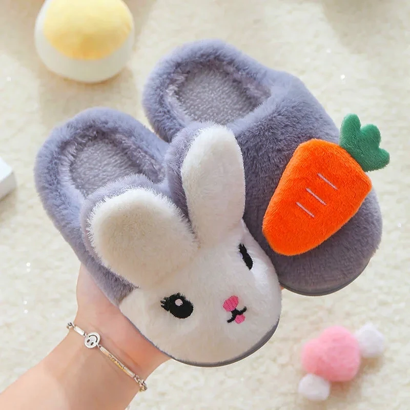 

Designer cartoon slippers children winter floor plush shoes kids cool animal rabbit indoor home slippers toddler