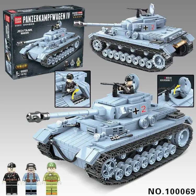 100069-716pcs Военная война 2 Танк строительные блоки наборы Миниатюрный пистолет оружие армия WW2 армейский солдат Бикс игрушки для детей мальчиков - Цвет: 100069-716pcs