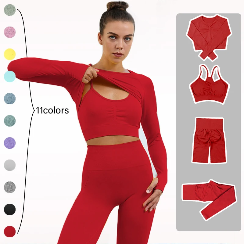 Комплект для йоги ATHVOTAR из 4 предметов спортивный костюм с длинным рукавом