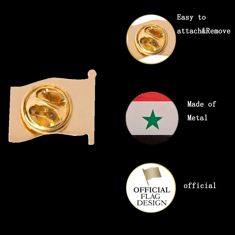 5PCS Syria Patriotism Conflict Battle Color Metal Gold Plated Epoxy Waving Flag Lapel Pins Safety | Дом и сад