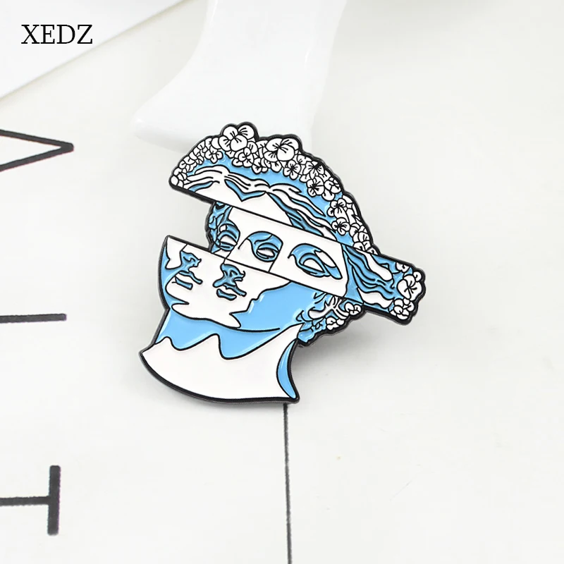 XEDZ Новая двухсторонняя женская брошь в форме лица синий красивый венок богиня