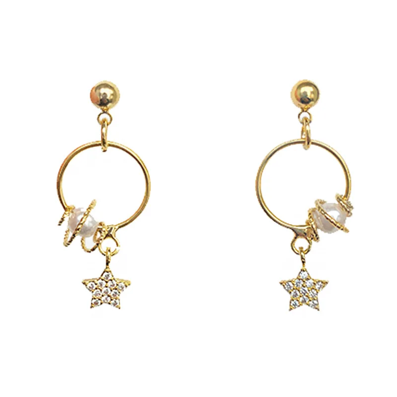 

S925 needle Star Drop Earrings Fashion Jewelry Round Circle Bling Bling Crystal Simulated Pearl Small Dangle Earrings Gifts