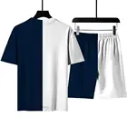 Мужской спортивный костюм из двух предметов, футболка с коротким рукавом и круглым вырезом и шорты, свободный спортивный костюм, повседневная одежда для активного отдыха, 2021