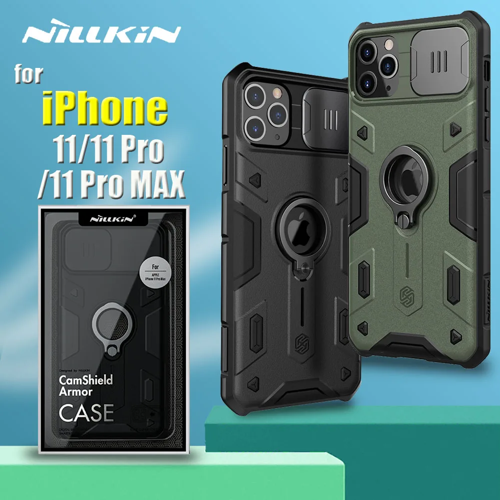 

for iPhone 11 Pro Max Case Nillkin Armor Impact OPSlide Camera Lens Protection Ring Holder Shockproof Cover for Apple iPhone11